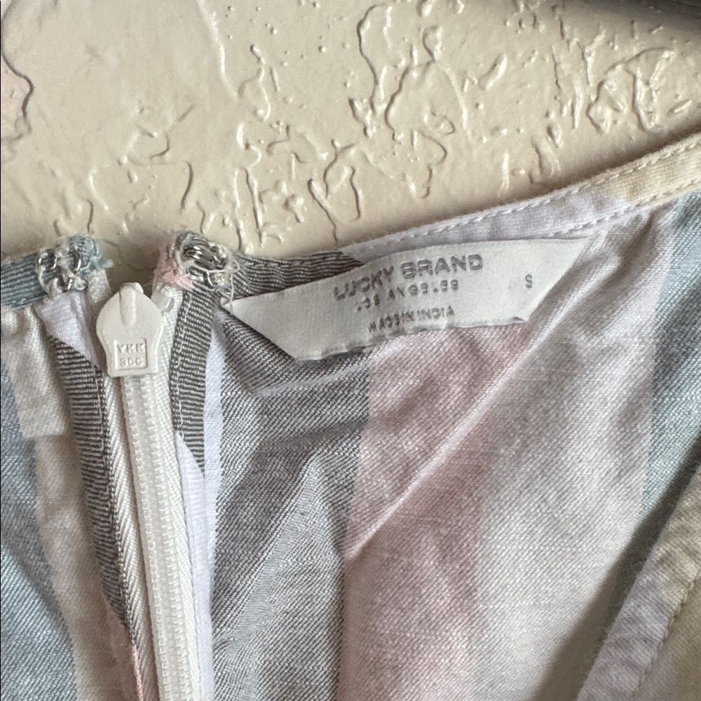 Lucky Brand Daisy Striped Jumpsuit Size Small Pastel Wide Leg Cotton V-Neck - Picture 8 of 10